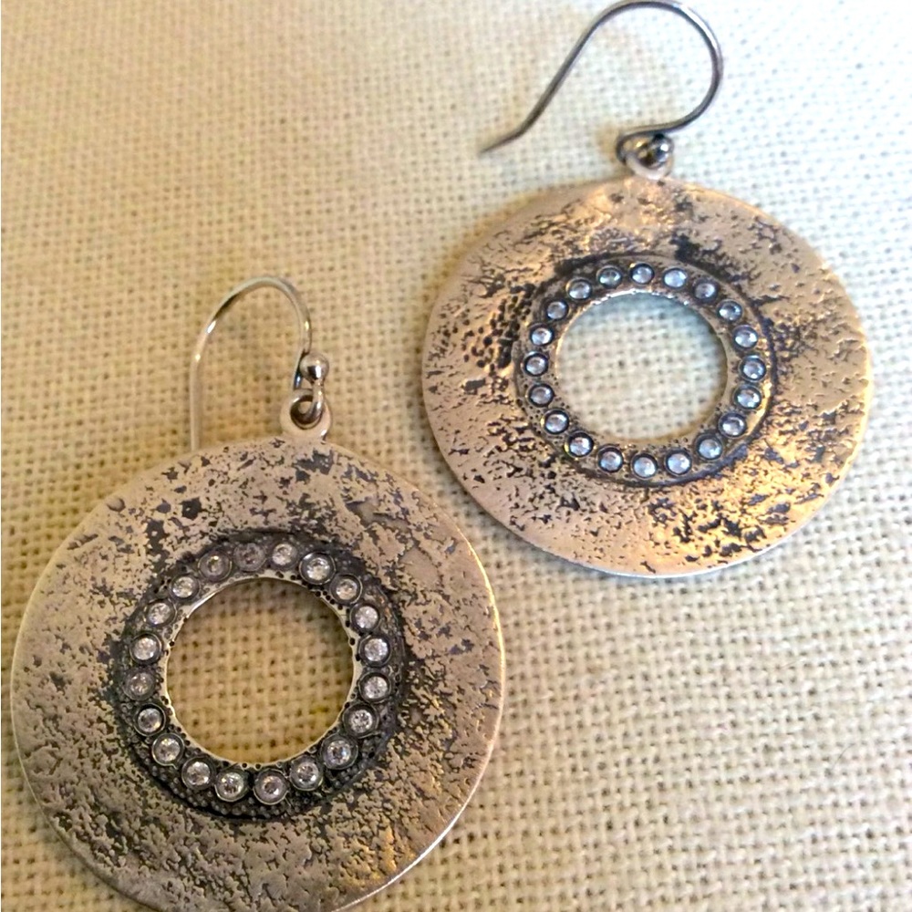 Silpada Sterling Silver Oxidized
Textured Disc Sterling Silver CZ Earrings
